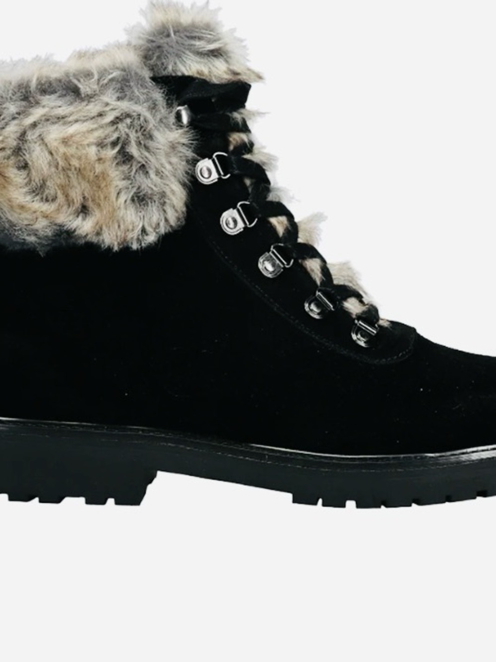 NWT Women's Black Suede and Faux Fur Lace-Up Ankle Boots